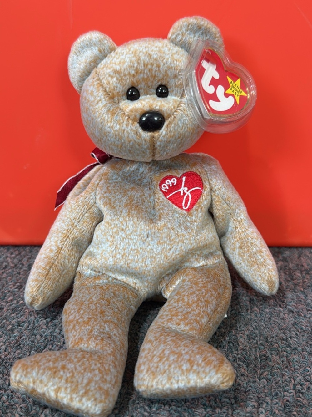 Ty Beanie Baby Brown and Cream '1999' Signature Heart Bear Plush